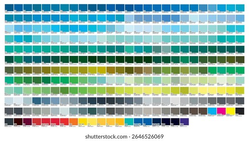 Part 03 Color palette of the Fashion, Home and Interiors colors for test print on cotton. With number, named color swatches, chart conform to RGB, HTML and HEX description. Designers concept.