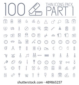 part 1 of set 100 thin line icons pictogram. For web and mobile. Medical, business, ofiice, sport, education, music, whether themes. Vector illustration design