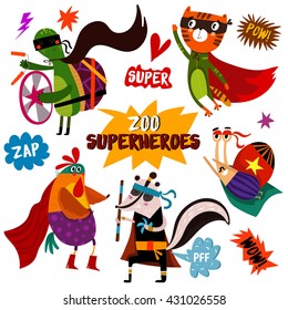 PARTE 2. Animal super-herói. Incrível coleção infantil no estilo dos desenhos animados com Comic Book Elements -estoque vetor