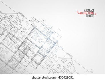 Part of abstract architectural project on light background. Vector illustration