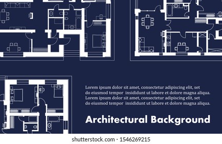Part of architectural project, architectural plan of a residential building. Blue and white vector illustration EPS10