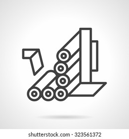 Part of automatic roller conveyor. Black simple line vector icon. Manufacturing equipment. Design symbols for business and website.