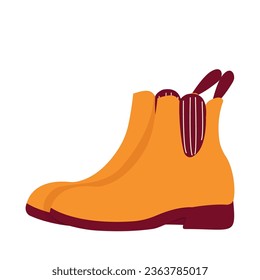 Part of basic wardrobe. Orange classic leather ankle boots. Clothing store, fashion. Flat style design, isolated vector. Fall print element, cozy clothes, seasonal warm.