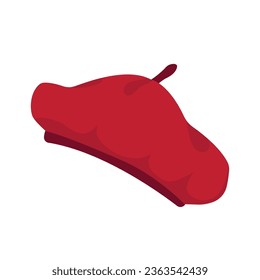 Part of basic wardrobe. Red beret. Clothing store, fashion. Flat style design, isolated vector. Fall print element, seasonal warm, cozy clothes.