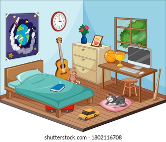 Part of bedroom of children scene in cartoon style illustration