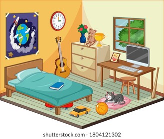 Part of bedroom of children scene in cartoon style  illustration