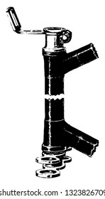 A part of the bicycle at the front edge to which the crossbar and the handlebar is attached, vintage engraved line art illustration. Bicycle Accessories 1900.