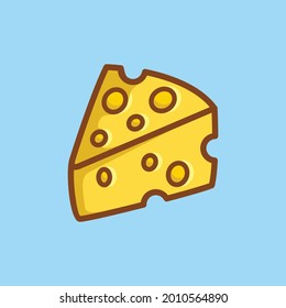 Part of big cheese sliced cartoon style line art illustration design vector