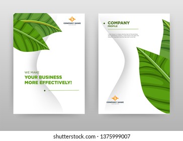 Part of big grean leaf business brochure flyer design. Multipurpose abstract brochure template cover. Green leaves leaflet vector design. Annual report presentation. Vertical A4 size. EPS