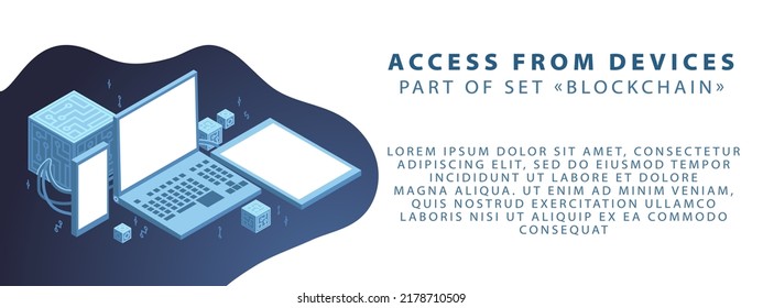 Part of the blockchain set. Cryptography and decentralization. Vector illustration in blue colors. Template for banner or website.