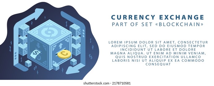 Part of the blockchain set. Cryptography and decentralization. Vector illustration in blue colors. Template for banner or website.