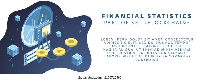 Part of the blockchain set. Cryptography and decentralization. Vector illustration in blue colors. Template for banner or website.