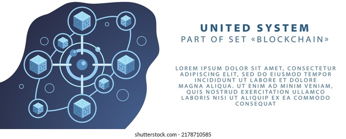 Part of the blockchain set. Cryptography and decentralization. Vector illustration in blue colors. Template for banner or website.