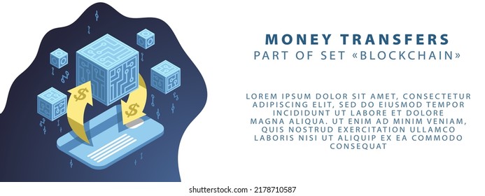 Part of the blockchain set. Cryptography and decentralization. Vector illustration in blue colors. Template for banner or website.