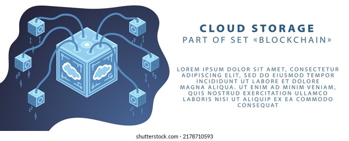Part of the blockchain set. Cryptography and decentralization. Vector illustration in blue colors. Template for banner or website.