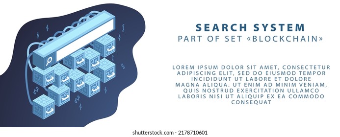 Part of the blockchain set. Cryptography and decentralization. Vector illustration in blue colors. Template for banner or website.