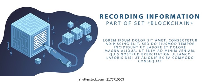 Part of the blockchain set. Cryptography and decentralization. Vector illustration in blue colors. Template for banner or website.