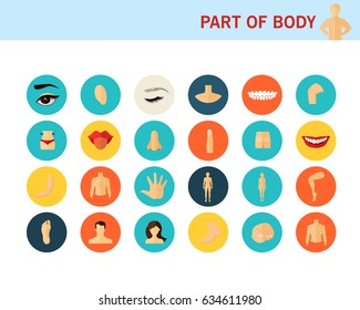 Part Of Body Concept Flat Icons. 