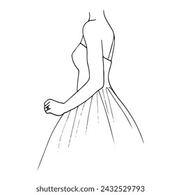 part of a woman’s body in a dress, on the left hand on the ring finger there is a wedding ring. hand drawn sketch of a bride svg