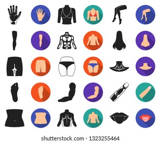 Part of the body, limb black,flat icons in set collection for design. Human anatomy vector symbol stock web illustration.