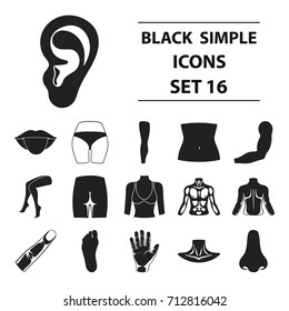 Part of body set icons in black style. Big collection part of body vector symbol stock illustration