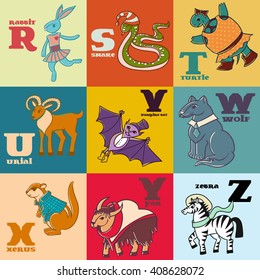 part of cartoon doodle animals alphabet.