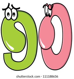 Part of cartoon mathematics set: nine and zero