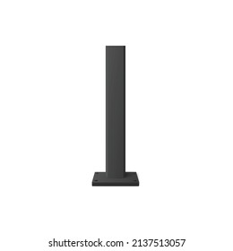 Part of a cast-iron metal pole with base for fastening, realistic template vector illustration isolated on white background. Section of square metal pillar.