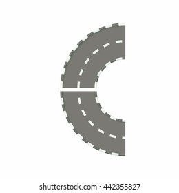Part of circle road turn icon in cartoon style on a white background