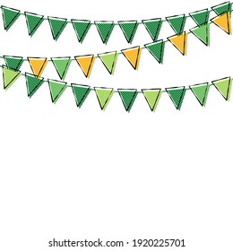 Part decorating concept with colorful  pennants hanging above. Vector illustration with copy space for your text. Greeting or Party invitation with carnival flag garlands.