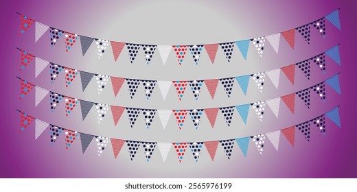 Part decorating concept with pastel pennants hanging above. Vector illustration with copy space for your text. Greeting or Party invitation with carnival flag garlands.