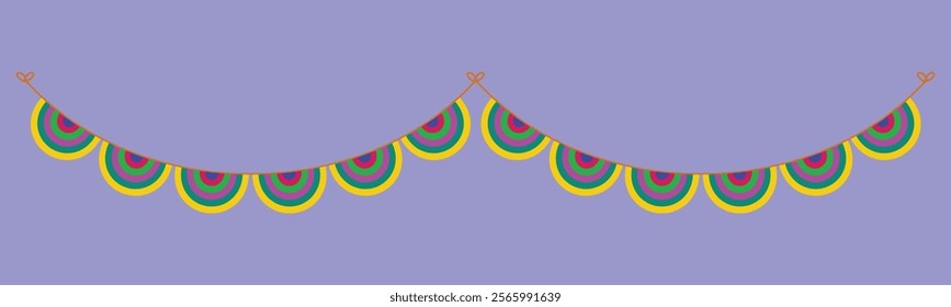 Part decorating concept with pastel pennants hanging above. Vector illustration with copy space for your text. Greeting or Party invitation with carnival flag garlands.