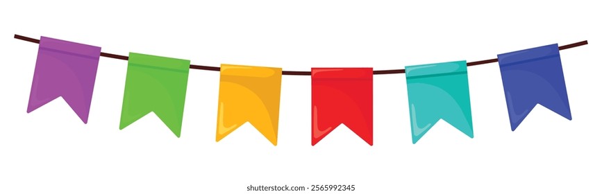 Part decorating concept with pastel pennants hanging above. Vector illustration with copy space for your text. Greeting or Party invitation with carnival flag garlands.