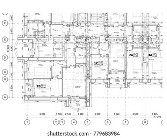 Part Of A Detailed Architectural Plan, Floor Plan, Layout, Blueprint. Vector Illustration