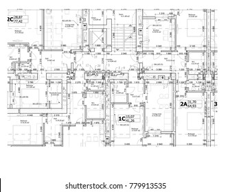 Part Of A Detailed Architectural Plan, Floor Plan, Layout, Blueprint. Vector Illustration