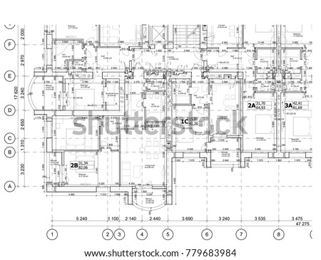 Part of a detailed architectural plan, floor plan, layout, blueprint. Vector illustration