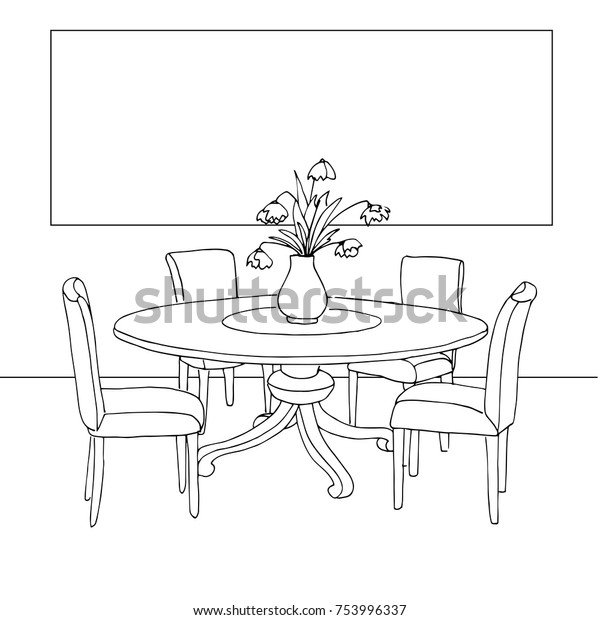 Part Dining Room Table Chairs Table Stock Vector Royalty Free 753996337 Shutterstock 