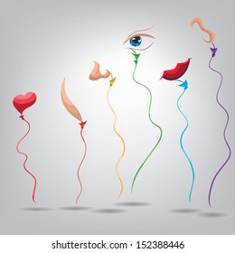 part of the face in balloons