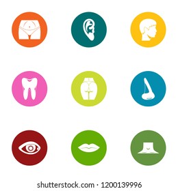 Part of the face icons set. Flat set of 9 part of the face vector icons for web isolated on white background
