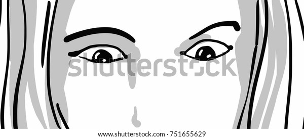 Part Female Face Astonished Eyes Looking Stock Vector