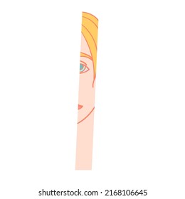 Part of female face seen through vertical rectangular shape isolated