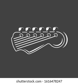 Part of the guitar isolated on a black background. Design element for music logos, labels, emblems. Vector illustration