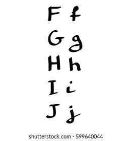 Part of a hand written vector alphabet. Letters F, G, H, I, J