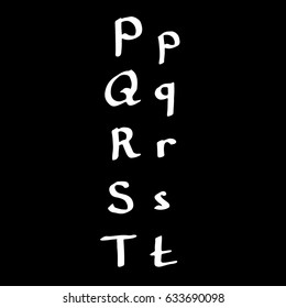 Part of a hand written vector alphabet. Letters P, Q, R, S, T