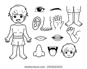 Part of the human body vector outline sketch illustration set