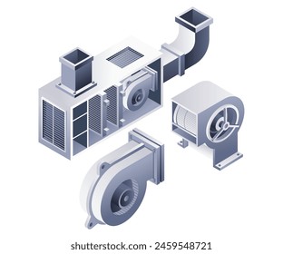 Parte HVAC soplador sistema infográfico 3d ilustración plana isométrica