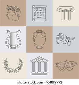 Part I. Set of vector images on the theme of ancient Greece. They can be used as logo design elements, as illustration for travel agencies.