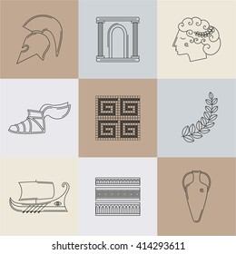 Part I. Set of vector images on the theme of ancient Greece. They can be used as logo design elements, as illustration for travel agencies.