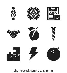 part icon. 9 part vector icons set. screw, car repair and apricot icons for web and design about part theme