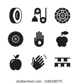 part icon. 9 part vector icons set. pulley, flags and alloy wheel icons for web and design about part theme